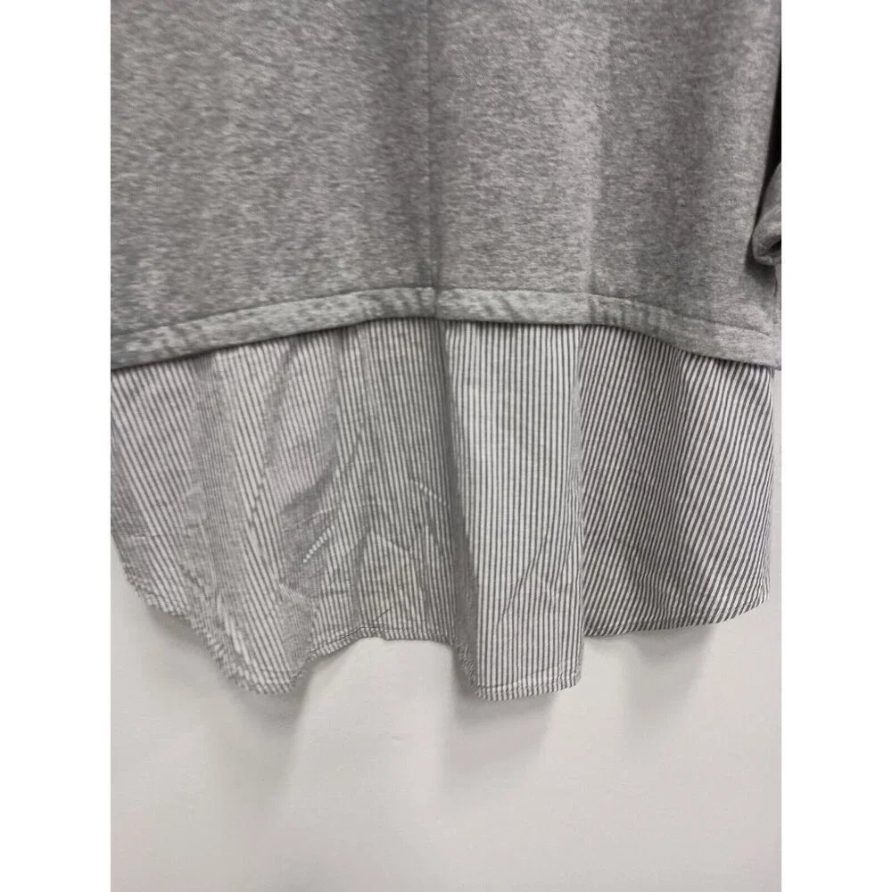 Anthropologie LIli's Closet Womens Top Large Gray‎ Striped Hem Pullover BOHO - Picture 8 of 11
